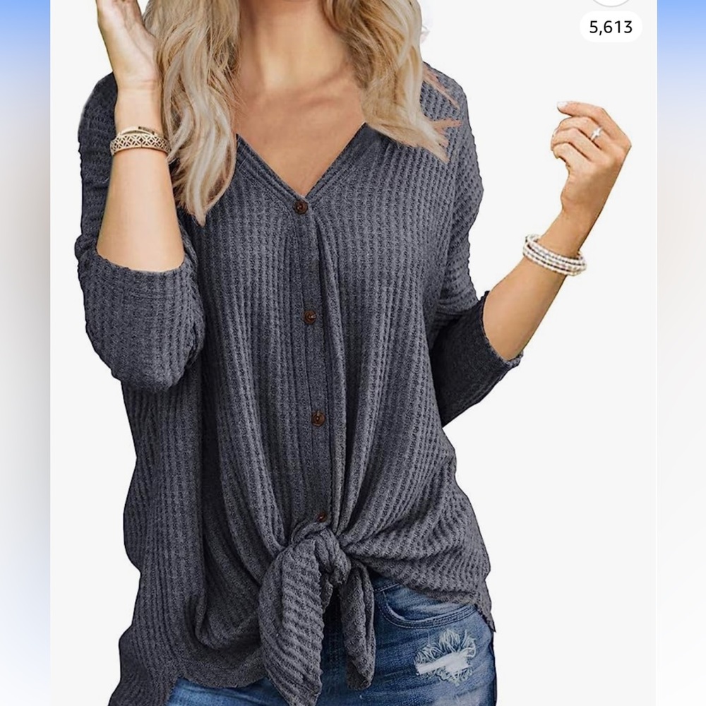 Gray Waffle Knit Top
